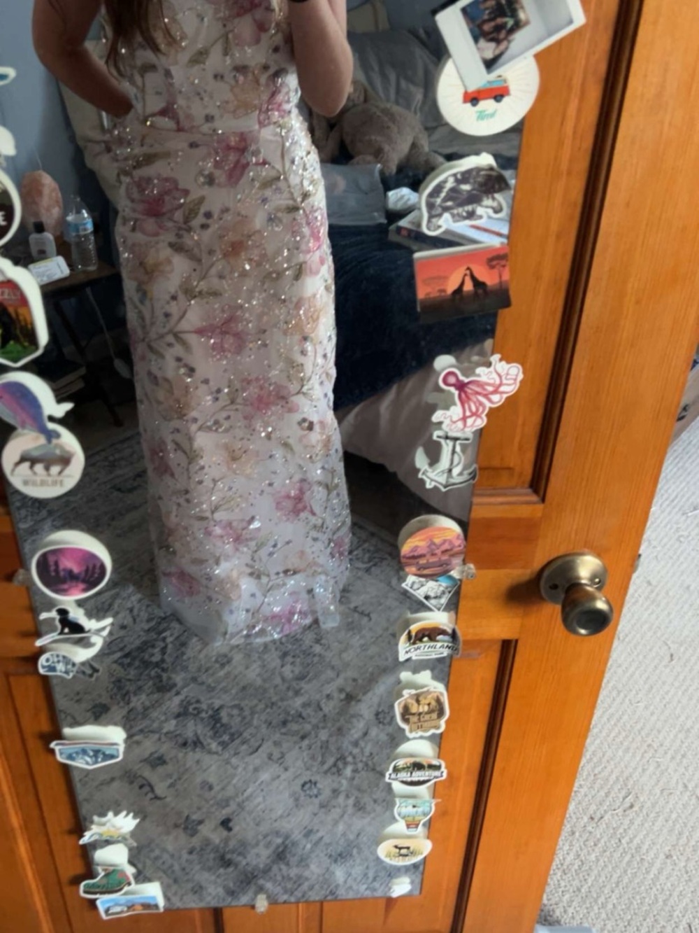 Sparkling Floral Prom Dress in Pink and White
